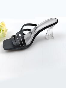 Phong cách giản dị & công sở Xăng đan nữ gót chunky trong suốt, Dép cao gót màu đen, Plus Size - màu đen - Xem 4