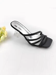 Phong cách giản dị & công sở Xăng đan nữ gót chunky trong suốt, Dép cao gót màu đen, Plus Size - màu đen - Xem 1
