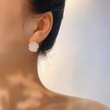 Bông tai hoa trà Pháp Xinmiya dành cho nữ, Khuyên tai hoa trắng mùa hè, Kẹp tai cao cấp & thanh lịch, Mặt dây tai thiết kế thích hợp - Màu be - Xem 7