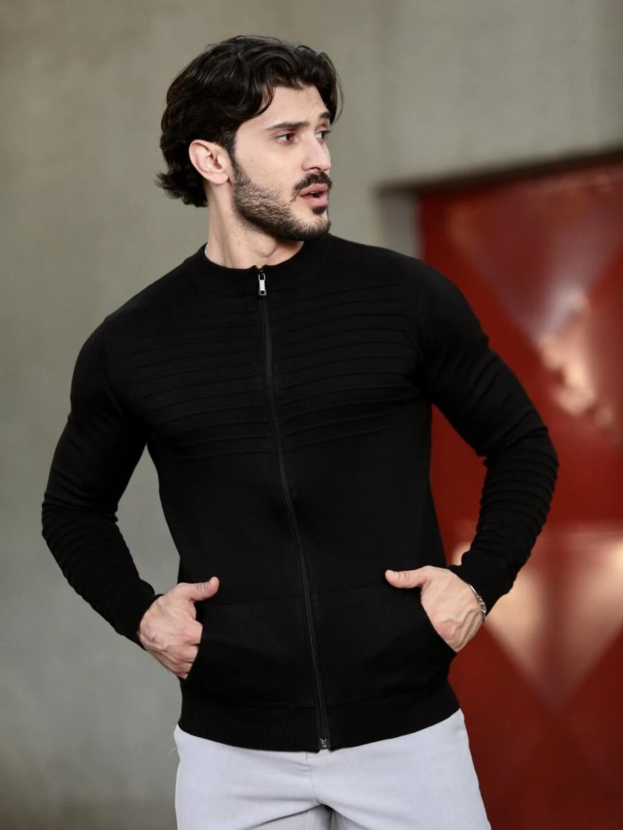 Blusa de Frio Suéter Zíper Manga Longa Masculino - Preto - Visão 1