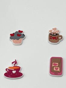 4入組可拆卸pvc鞋飾,愛情系列,可愛而有創意,適用於具有扣和孔的鞋子 - 彩色 - 查看 3