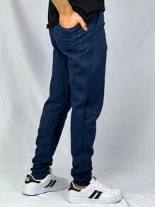Calça Moletom Masculina 100% Algodão - Azul - Visão 3