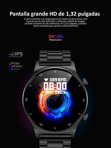 Reloj inteligente con pantalla LCD de 1,32 pulgadas | Smart Watch | correa de reloj de acero inoxidable con conteo de pasos | llamada de calorías | frecuencia cardíaca | presión arterial | deportes multifuncionales - Negro - Ver 3