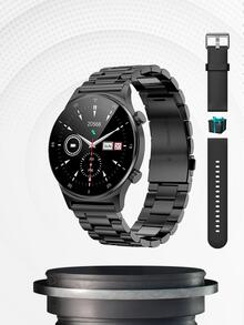 Reloj inteligente con pantalla LCD de 1,32 pulgadas | Smart Watch | correa de reloj de acero inoxidable con conteo de pasos | llamada de calorías | frecuencia cardíaca | presión arterial | deportes multifuncionales - Negro - Ver 4