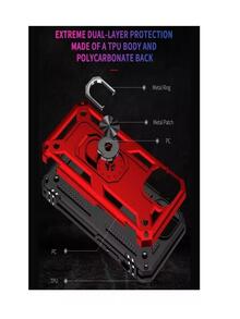NETONBOX.COM Funda Case de Alto Impacto para Celular Compatible con 14 / 14 Pro / 14 Pro Max / 14 Plus | Protector Reforzado Antigolpes Uso Rudo | Soporte Tipo Anillo Sujetador Giratorio 360° | Agarre Firme Anticaídas | Bordes Elevados para Cámara y Pantalla | Ajuste Preciso Botones Cubiertos | Carcasa Resistente para Uso Diario Oficina Auto Viaje - Rojo - Ver 2