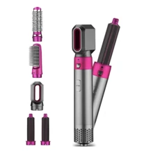 5 In 1 Hair Dryer And Styler - Multifunctional Brush With Negative Ions And Detachable Accessories - Hot Pink - View 2