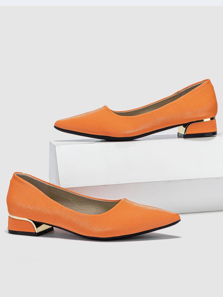 Women Point Toe Slip On Flats Funky Outdoor Orange Flat Shoes SHEIN