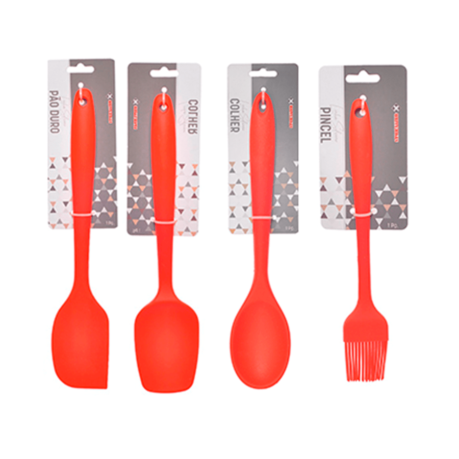 Kit Utensílios de Cozinha Em Silicone 4 Peças Grandes Espátulas, Colher e Pincel