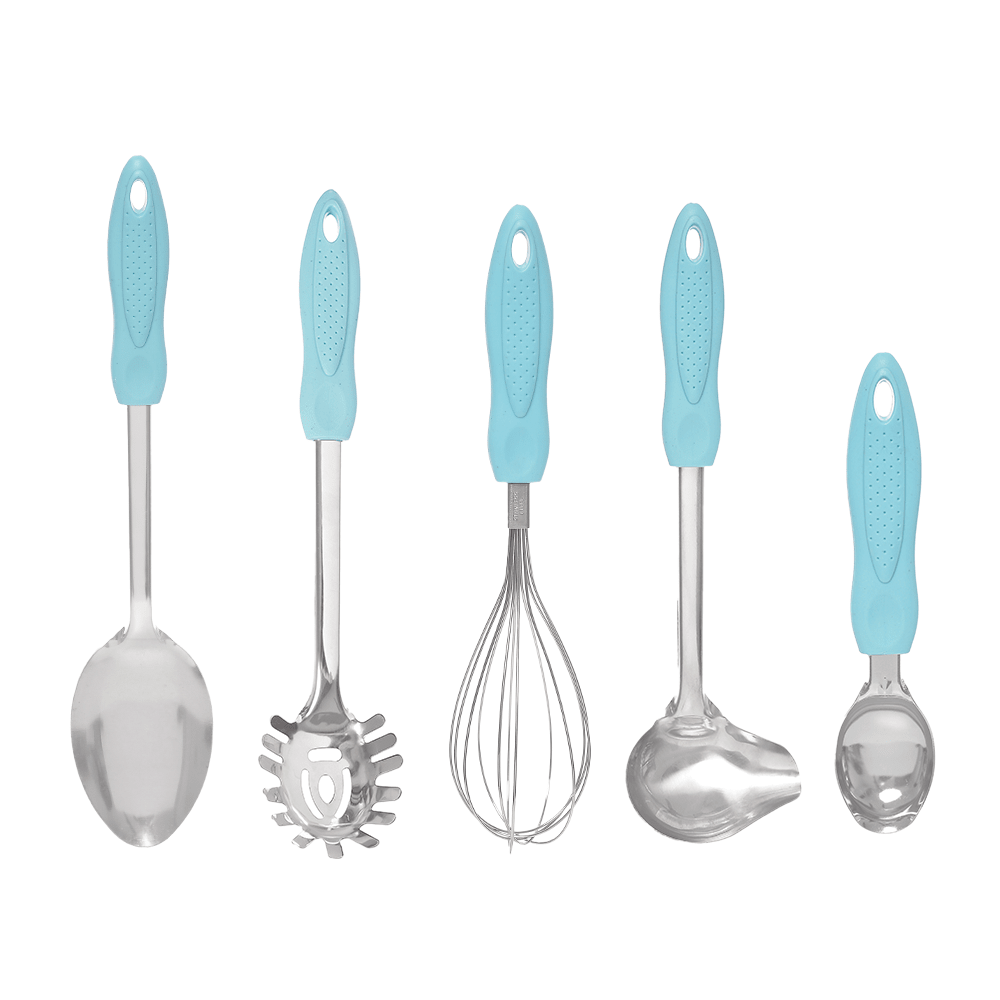 Kit Utensílios de Cozinha Em |nox Com Cabo De Plástico Linha Luxo 5 Peças