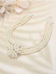 复古水钻和仿珍珠装饰新娘项链和耳钉套装。情人节配饰 - 白色 - 查看 4