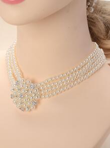 复古水钻和仿珍珠装饰新娘项链和耳钉套装。情人节配饰 - 白色 - 查看 2