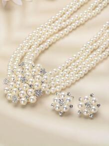 复古水钻和仿珍珠装饰新娘项链和耳钉套装。情人节配饰 - 白色 - 查看 6