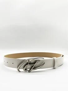 Letter Decor Buckle PU Leather Belt Summer, School Fall, Autumn, Halloween - White - View 2