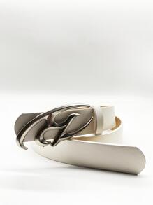 Letter Decor Buckle PU Leather Belt Summer, School Fall, Autumn, Halloween - White - View 3