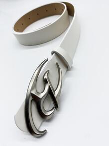 Letter Decor Buckle PU Leather Belt Summer, School Fall, Autumn, Halloween - White - View 4