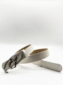Letter Decor Buckle PU Leather Belt Summer, School Fall, Autumn, Halloween - White - View 5