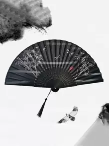 1 件花卉印花随机颜色折扇最佳礼物 - 彩色 - 查看 5