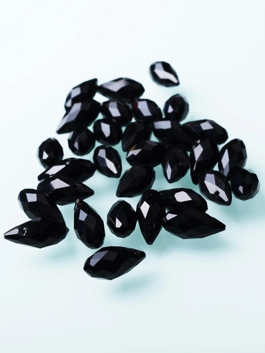 25pcs/pack Horizontal Hole Tear Glass Drop Beads Shaped Earring Pendant 0.6x1.2cm - Black - View 1