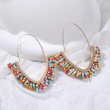 1雙手工製作針織米釘珠流蘇懸垂耳環適合女士,假期旅行派對首飾類 - 彩色 - 查看 3