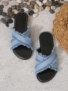 Dép bệt phong cách Bohemian dành cho nữ, Dép quai ngang thông thường mùa hè dành cho các cô gái tuổi teen - Màu xanh nhạt - Xem 2