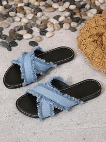 Dép bệt phong cách Bohemian dành cho nữ, Dép quai ngang thông thường mùa hè dành cho các cô gái tuổi teen - Màu xanh nhạt - Xem 4