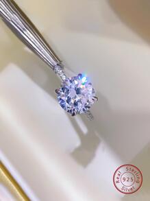 1 Máy Tính Thời Trang Thiết Kế Đơn Giản Nữ Chỉ Số Nhẫn Tròn Lớn Kim Cương Tay Trang Sức S925 Nhẫn Bạc - Bạc - Xem 1