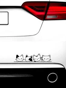 1 miếng dán xe hơi PVC họa tiết mèo hoạt hình - màu đen - Xem 2