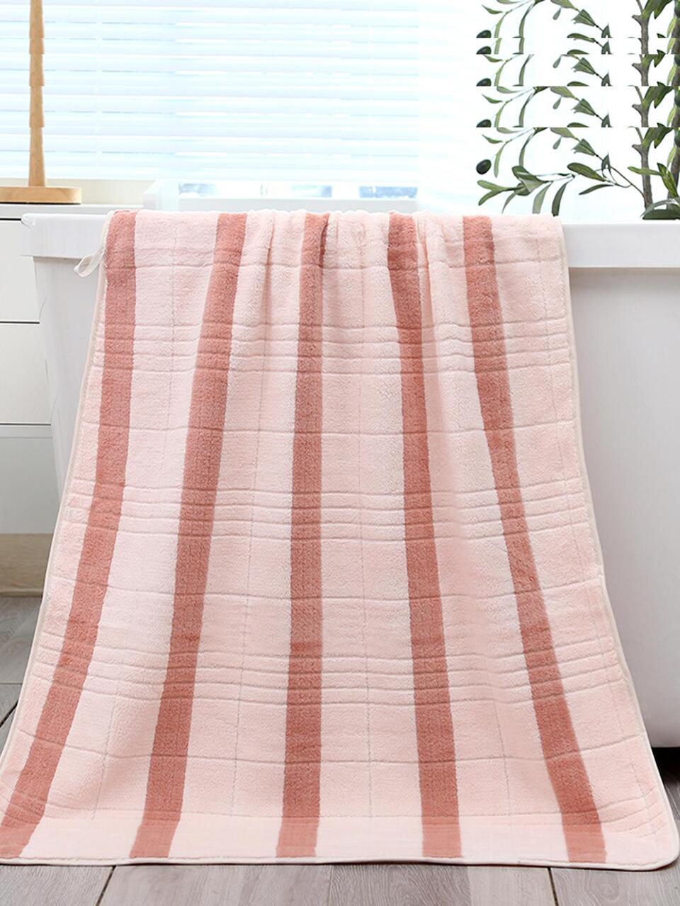 2pcs/Set Coral Fleece Family & Couples Striped Plaid Soft Absorbent 35*75cm Hand Towel + 70*140cm Bath Towel