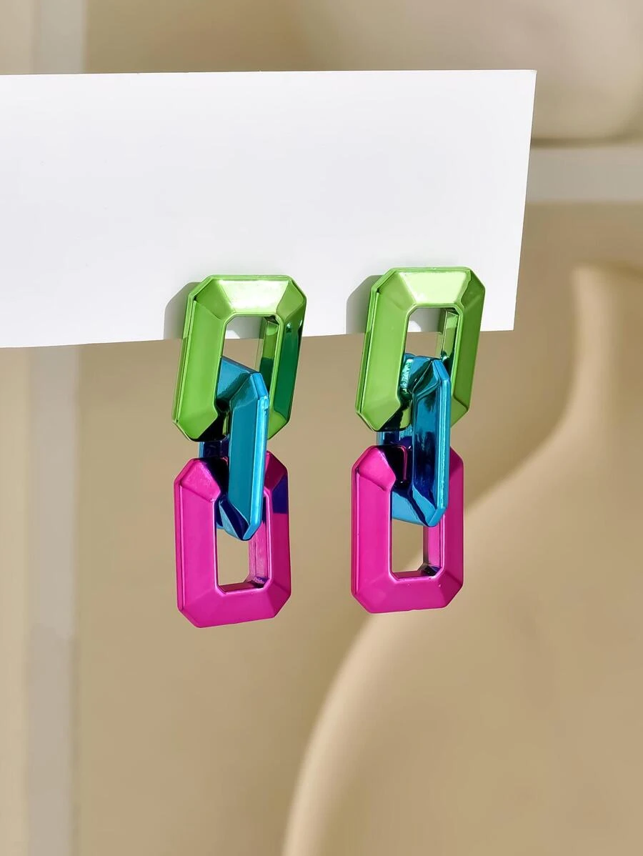 1pair European And American Style Simple Popular Geometric Acrylic Chain Earrings - Multicolor - View 1