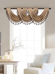 1入組純色波浪窗簾,復古極簡風格的雪紡布料,帶流蘇邊緣,適用於客廳臥室廚房窗戶和門裝飾 - 咖啡棕 - 查看 10