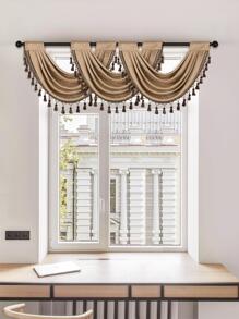 1入組純色波浪窗簾,復古極簡風格的雪紡布料,帶流蘇邊緣,適用於客廳臥室廚房窗戶和門裝飾 - 咖啡棕 - 查看 1