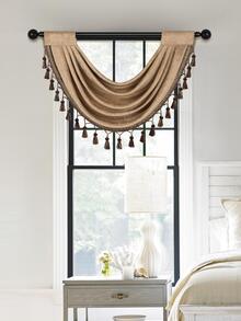 1入組純色波浪窗簾,復古極簡風格的雪紡布料,帶流蘇邊緣,適用於客廳臥室廚房窗戶和門裝飾 - 咖啡棕 - 查看 9