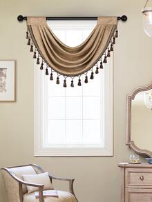 1入組純色波浪窗簾,復古極簡風格的雪紡布料,帶流蘇邊緣,適用於客廳臥室廚房窗戶和門裝飾 - 咖啡棕 - 查看 4