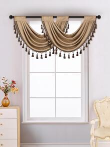 1入組純色波浪窗簾,復古極簡風格的雪紡布料,帶流蘇邊緣,適用於客廳臥室廚房窗戶和門裝飾 - 咖啡棕 - 查看 8