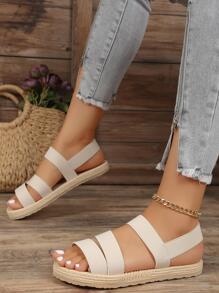 Sandalias planas estilo resort de primavera/verano para mujer con diseño elástico para mayor comodidad al aire libre - Beis - Ver 2