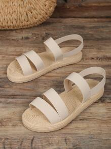 Sandalias planas estilo resort de primavera/verano para mujer con diseño elástico para mayor comodidad al aire libre - Beis - Ver 5