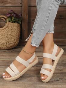 Sandalias planas estilo resort de primavera/verano para mujer con diseño elástico para mayor comodidad al aire libre - Beis - Ver 1