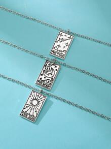 3pcs/set Fashionable Personalized Sun, Moon, Star Pattern Necklace Set For Best Friends Gift - Antique Silver - View 6