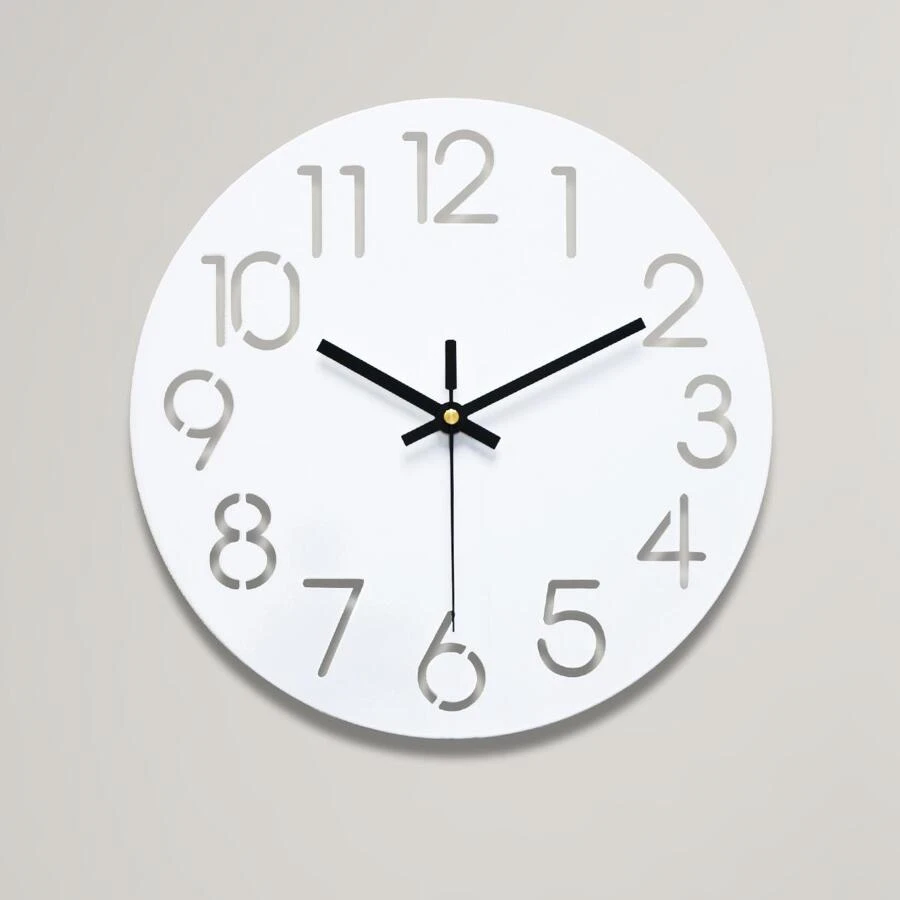現代簡約金屬創意壁鐘,30CMX30CM,適用於客廳,廚房,臥室,餐廳和辦公室 - 白色 - 查看 1