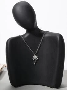 Collar con accesorio con diamante de imitación árbol de coco - Plateado - Ver 2