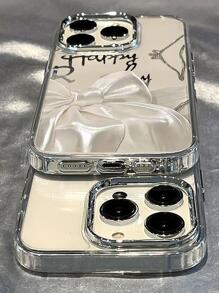 白色蝴蝶結電鍍鏡片按鍵三合一手機殼相容蘋果 - 無色 - 查看 3