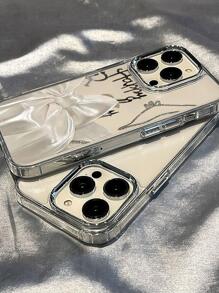 白色蝴蝶結電鍍鏡片按鍵三合一手機殼相容蘋果 - 無色 - 查看 4