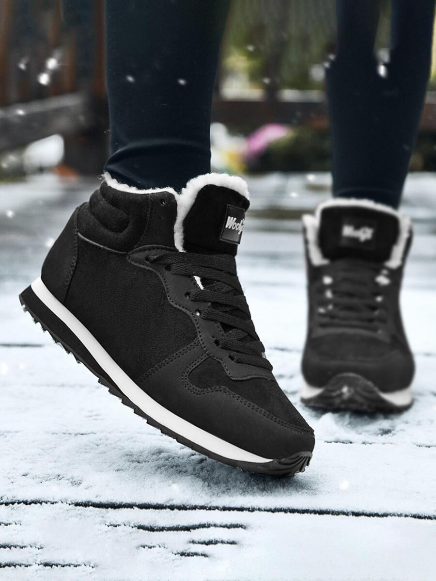 中切加厚濃烈香調內襯鞋適合男人及女人,老年輕便雪地靴 - 黑色 - 查看 1