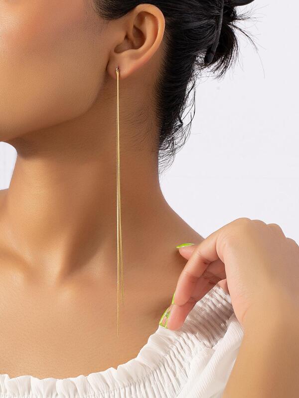 1pair Fashionable Long Tassel Faux Snakeskin Chain Earrings