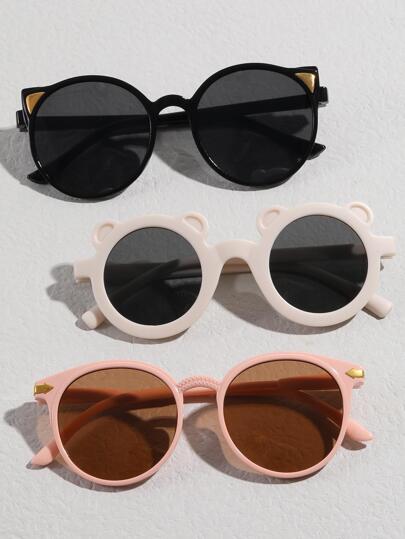 3雙兒童耳朵裝飾圓框可愛太陽眼鏡適合夏天