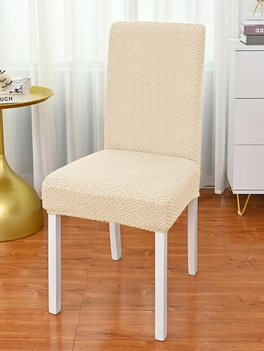 1 cái/4 cái/6 cái Vỏ bọc ghế kẻ sọc co giãn, Vỏ bọc chống bụi màu trơn tối giản, Thích hợp cho khách sạn, phòng khách, phòng ăn, phòng học, mọi mùa - Màu be - Xem 1