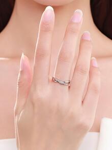 A優雅訂婚戒指婚戒適合女士S925純銀定情戒指永恆戒指精細首飾類禮品 - 銀色 - 查看 2