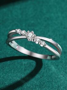 A優雅訂婚戒指婚戒適合女士S925純銀定情戒指永恆戒指精細首飾類禮品 - 銀色 - 查看 3