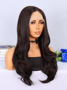 Tóc giả ren T-Part tổng hợp chịu nhiệt 13 X 4 X 1 Sóng dài Màu nâu sẫm Dùng hàng ngày cho phụ nữ Tóc giả mềm mại tổng hợp trông tự nhiên dành cho người mới bắt đầu - Dark Brown - Xem 4