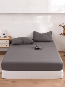 3pcs Deep Grey Skin-Friendly Brushed Fitted Sheet Set